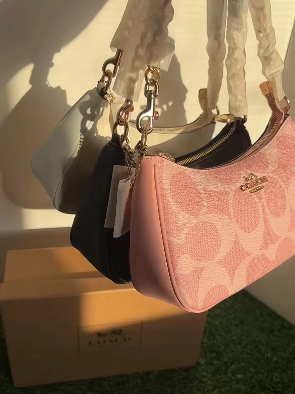 Coach Pink Signature Mini Hobo with Gold-Tone Logo